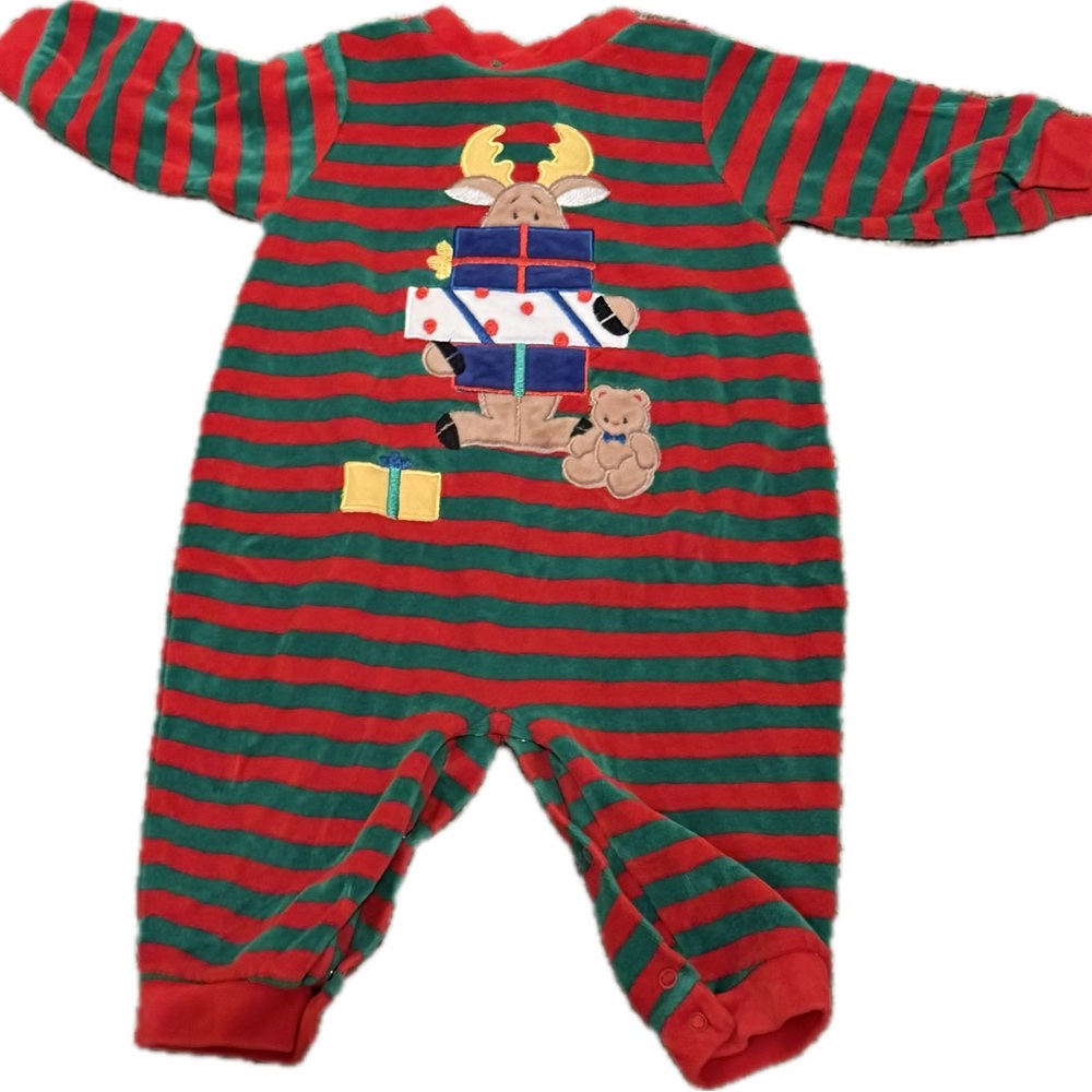 Little Me Vintage‎ 12 month Festive Red and Green Striped Bodysuit
